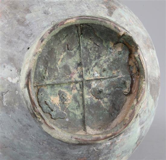 A Chinese archaic bronze ritual drinking vessel, Hu, 6th century B.C., 31cm